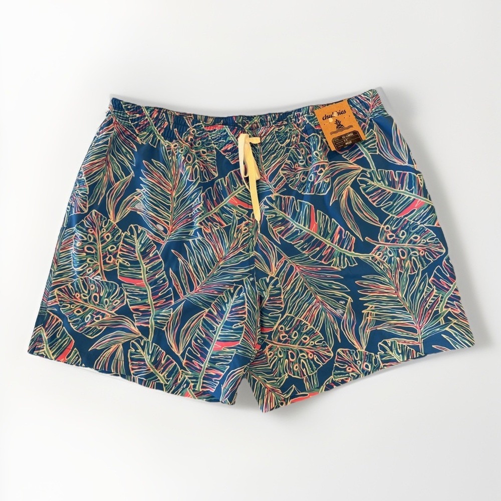 Chubbies Swim Trunks Mens 2XL Blue Tropical Leaf Print Mesh Lined 5.5" Inseam